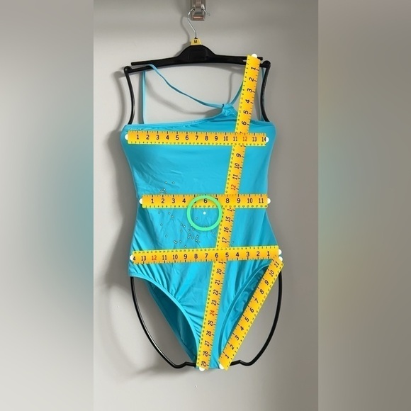 La Blanca One Piece Swimsuit 12 Women Lace Back One Shoulder Turquoise LB01G14 - Picture 3 of 12